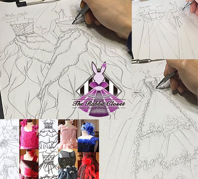 ドレスとデザイン画 発表会ドレスとコンクールドレスの制作事例