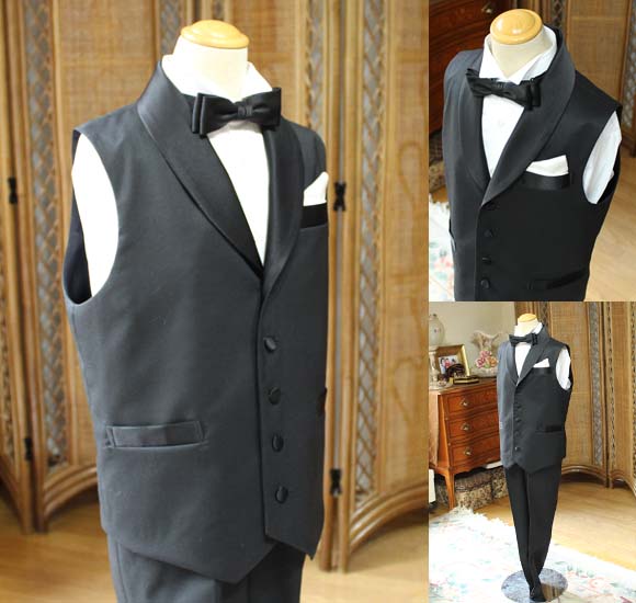 ジャケット ベスト ウール ブラック ショールカラー