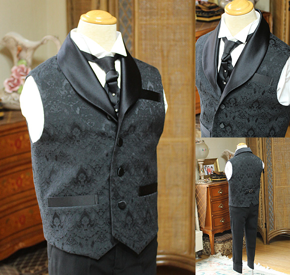 ジャケット ベスト ショールカラー ブラック ジャガード デザインタイ