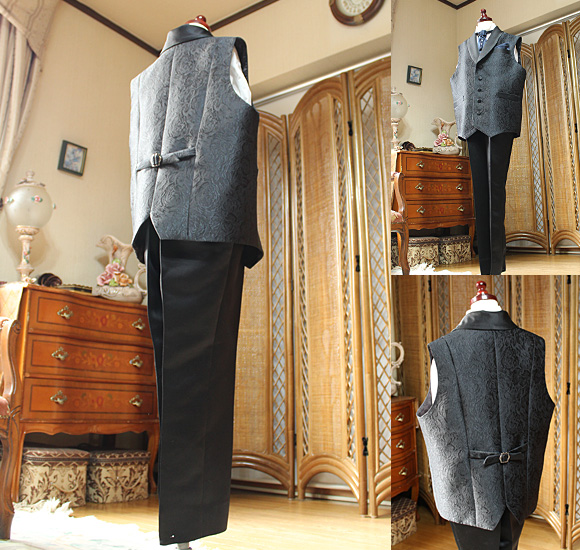 ジャケットベスト 尾錠 背後デザイン