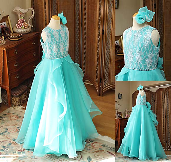 ピアノコンサートドレス ブルーグリーン オーダーメイド