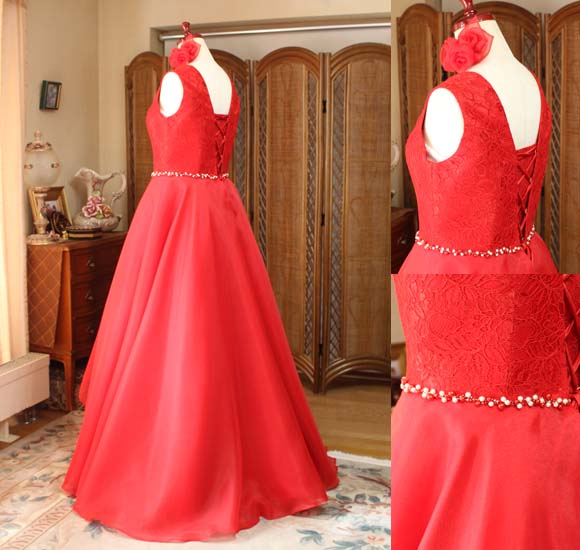 アシンメトリーAラインスカート 編み上げドレス