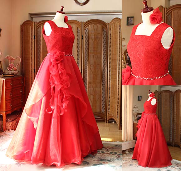 ピアノ コンチェルトドレス レッド オーダーメイド