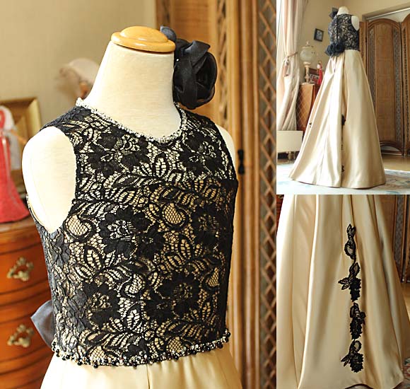 ラウンドネック レース ビジュー