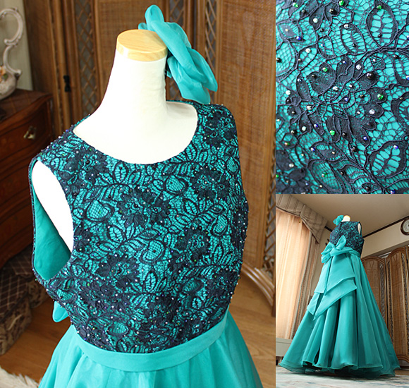 ラウンドネック レース ビーディング