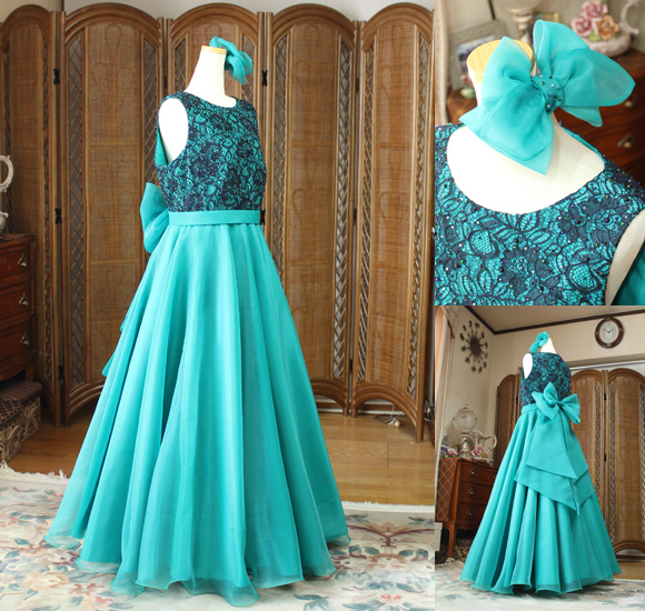 受賞者 入賞者 記念コンサートドレス ブルーグリーン オーダーメイド