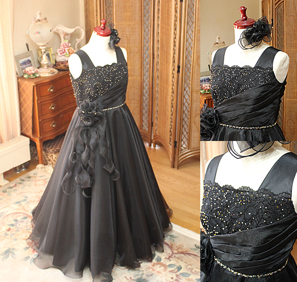 ピアノ コンクールドレス ブラック ゴールド オーダーメイド